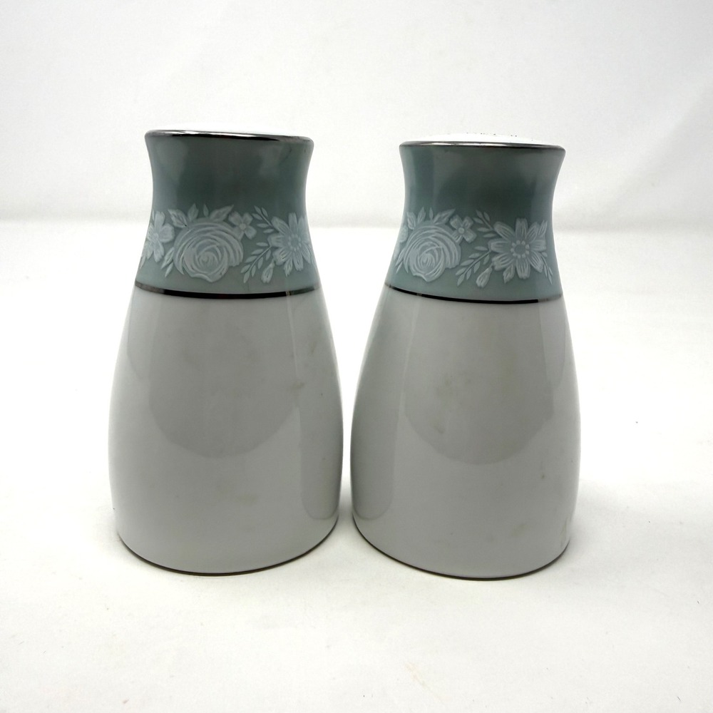 Noritake Japan Lamita Porcelain Salt and Pepper Shakers Floral Blue White Set